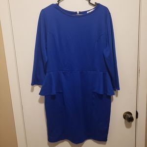 Royal blue dress with ruffle.
